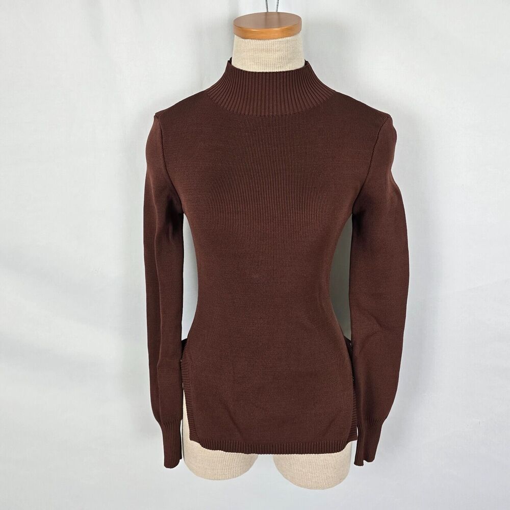 Forever 21 Sweater Women's Small Brown Mock Neck Open Back w/ Ties Side Slits